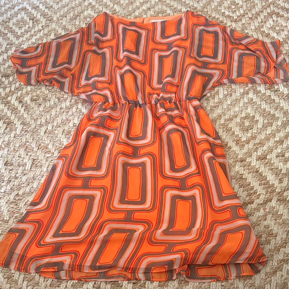 Banana Republic Orange & Brown Retro Geo-Print Midi Dress